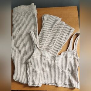 H&M Women's Cream Ribbed Pants & Top Set